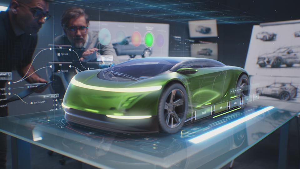 Automotive designers create design of car, choose color
